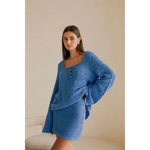 Sabo Alivia Diamond Knit Sweater Bell Sleeve Natural Cotton Size Large